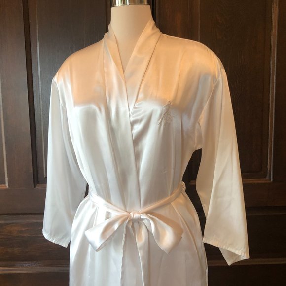 Cruz Natori Size S White Silky Long Robe Bridal Honeymoon Kimono Belted Pockets - Picture 2 of 10